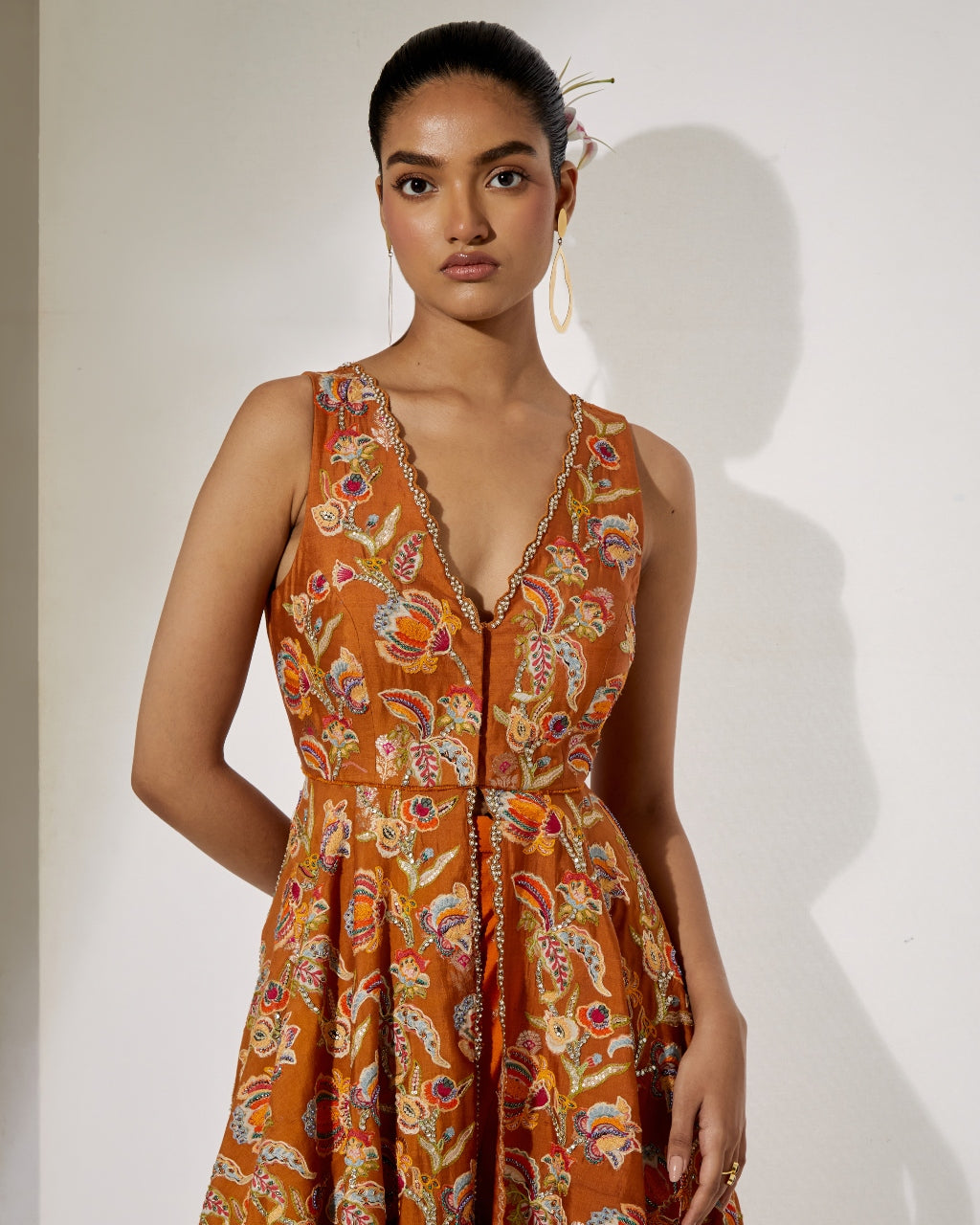 Rust Bloom Peplum Sharara Set