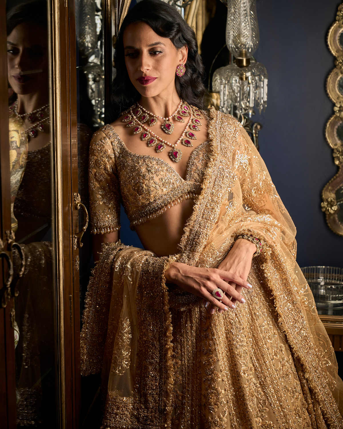 Copper Crystal Drop Lehenga Set