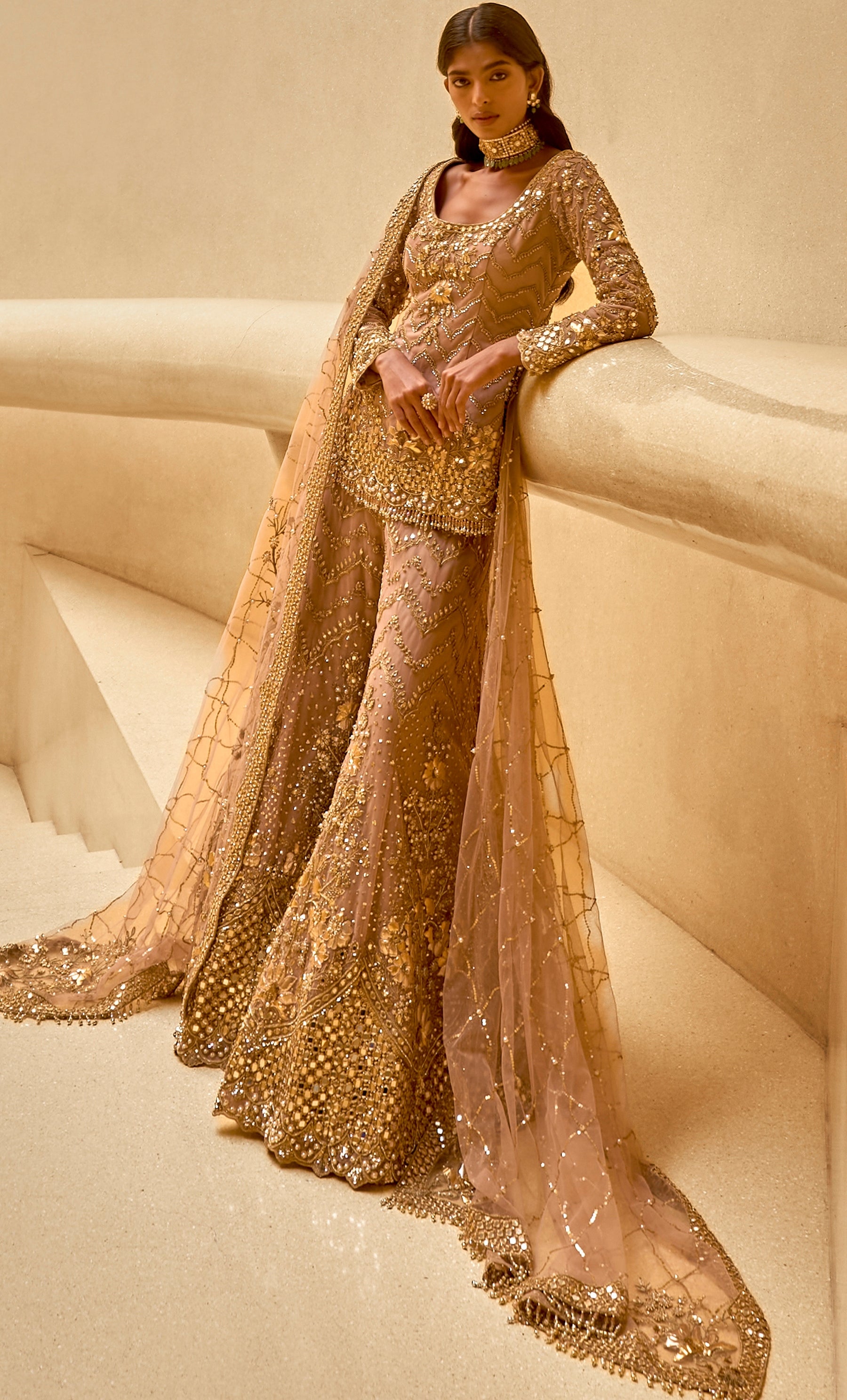 Mauve Pink Embroidered Sharara Set