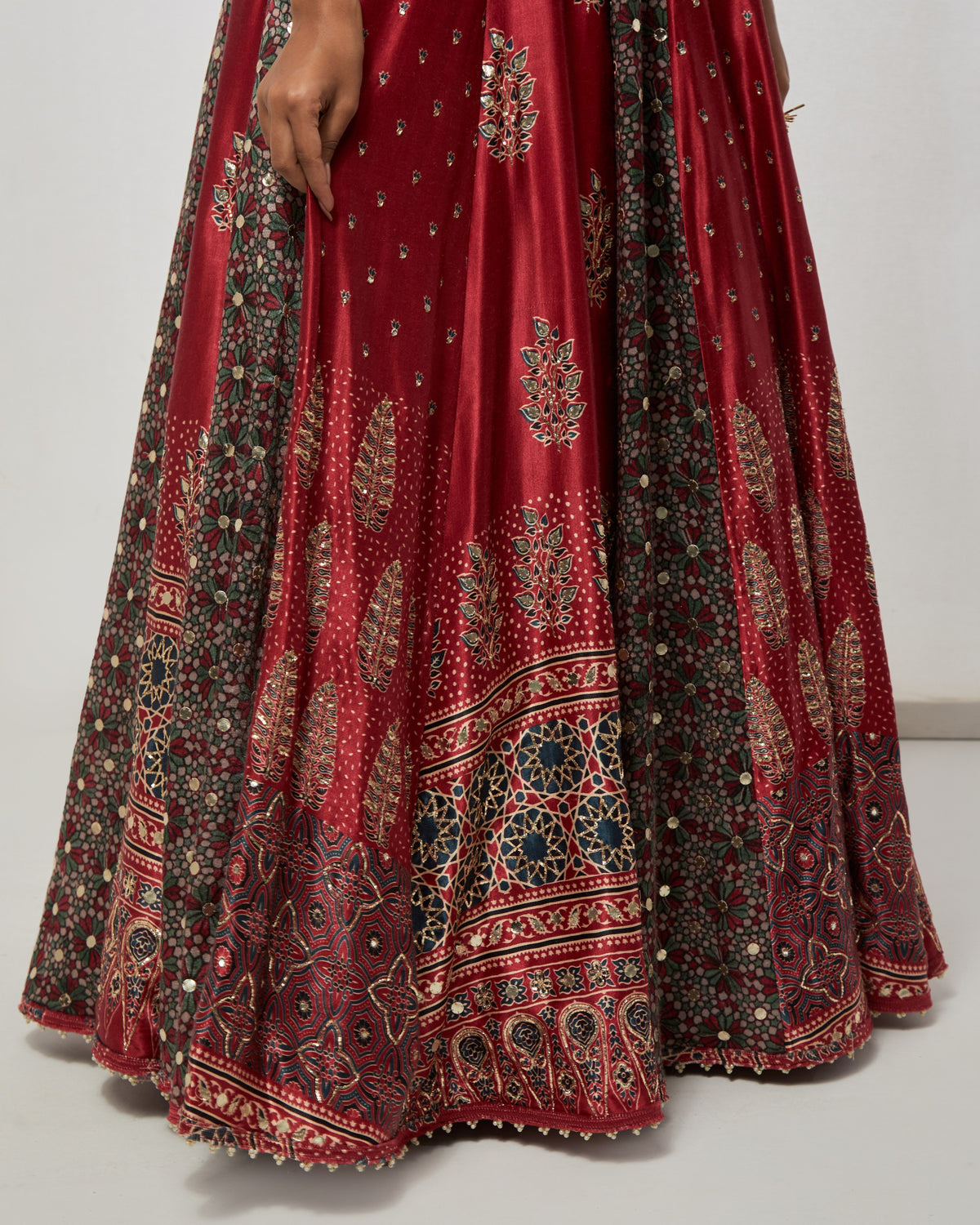 Cherry Red Ajrakh Lehenga Set