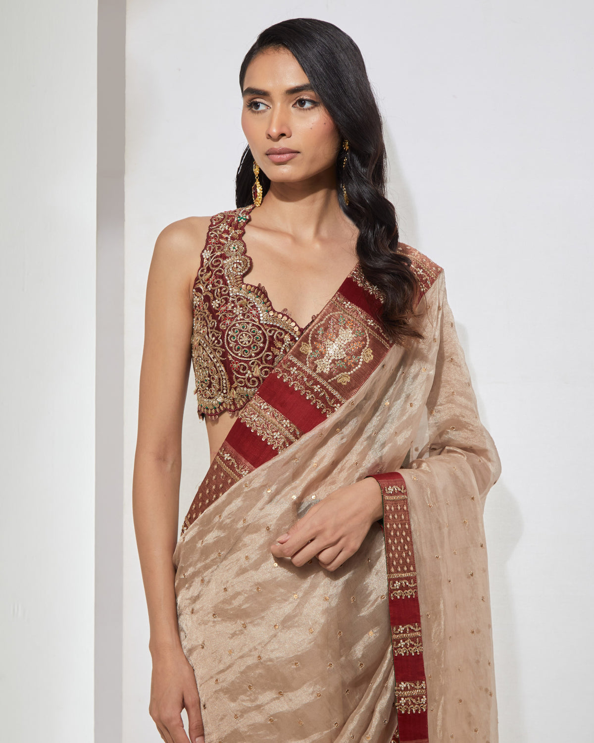 Champagne Tissue Sari With Blouse