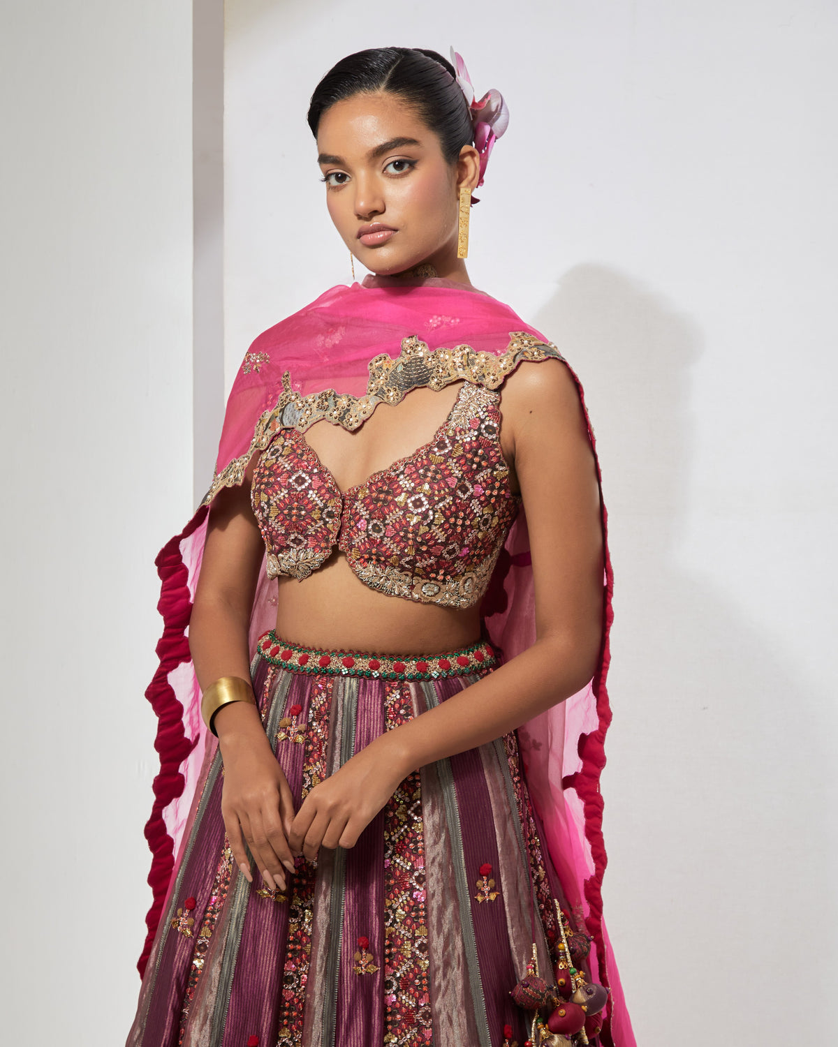 Wine Embroidered Lehenga Set