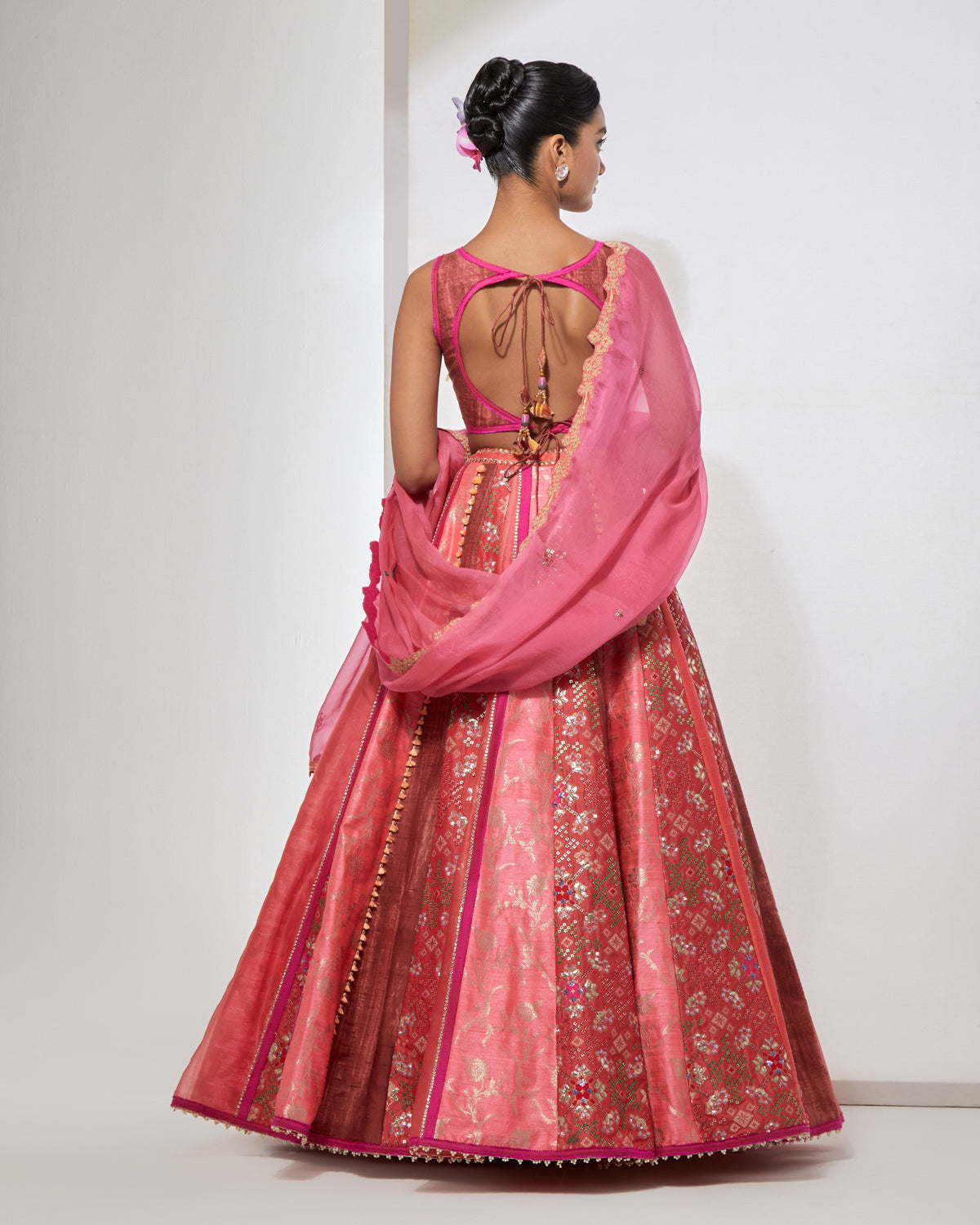 Peach Pink Embroidered Lehenga Set