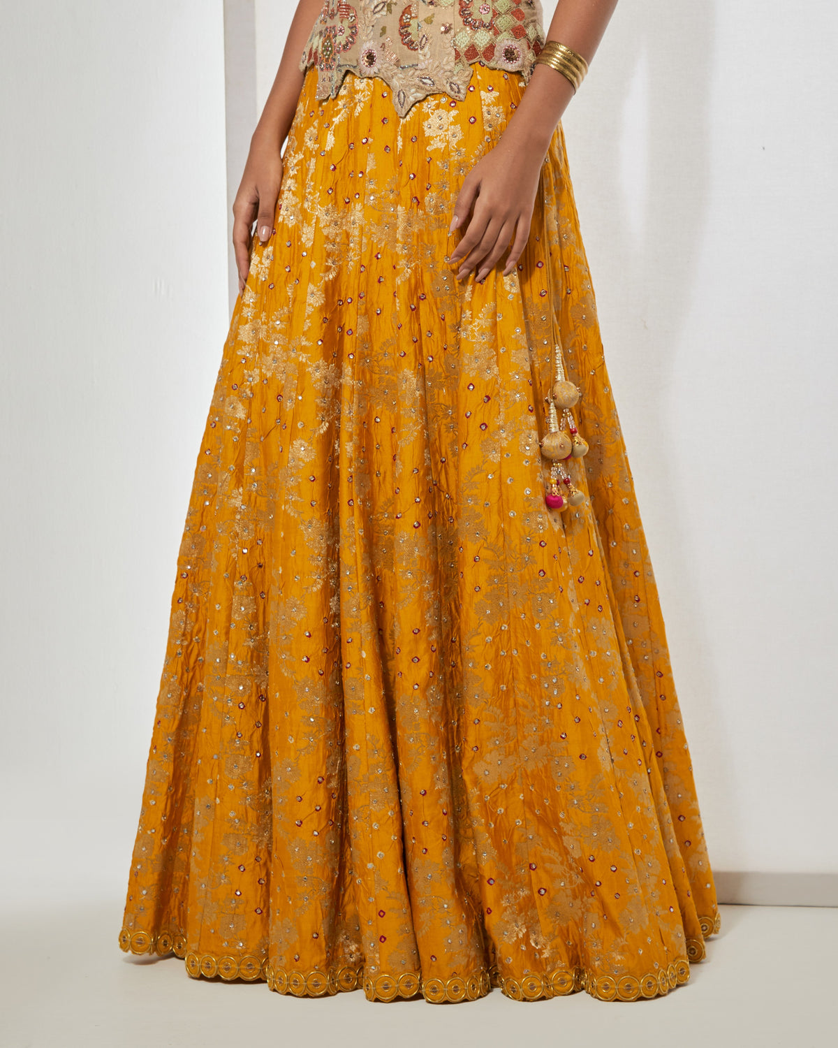 Antique Gold Corset & Mustard Lehenga