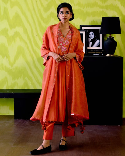Rust Orange A-Line Kurta Set