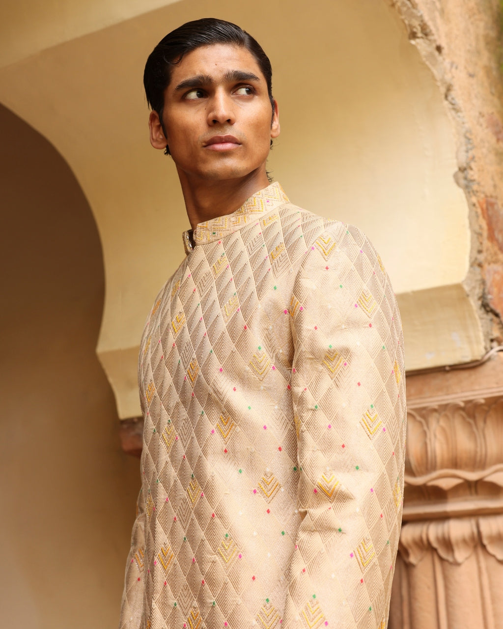 Ivory Embroidered Sherwani Set