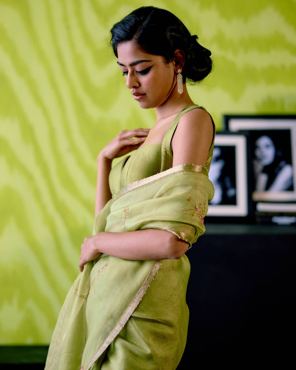 Green Organza Sari With Blouse Set