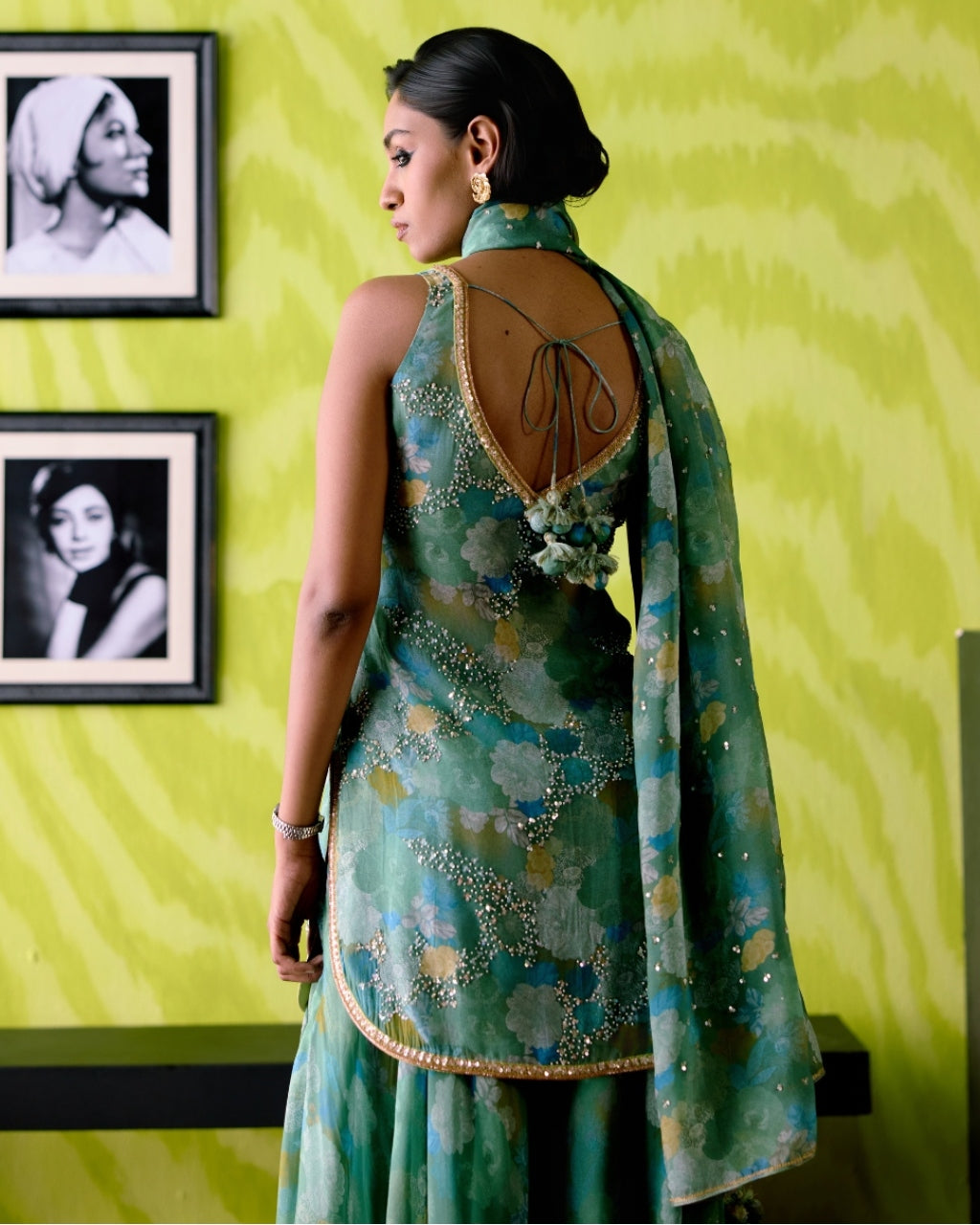 Green Apple Floral Print Short Kurta Set