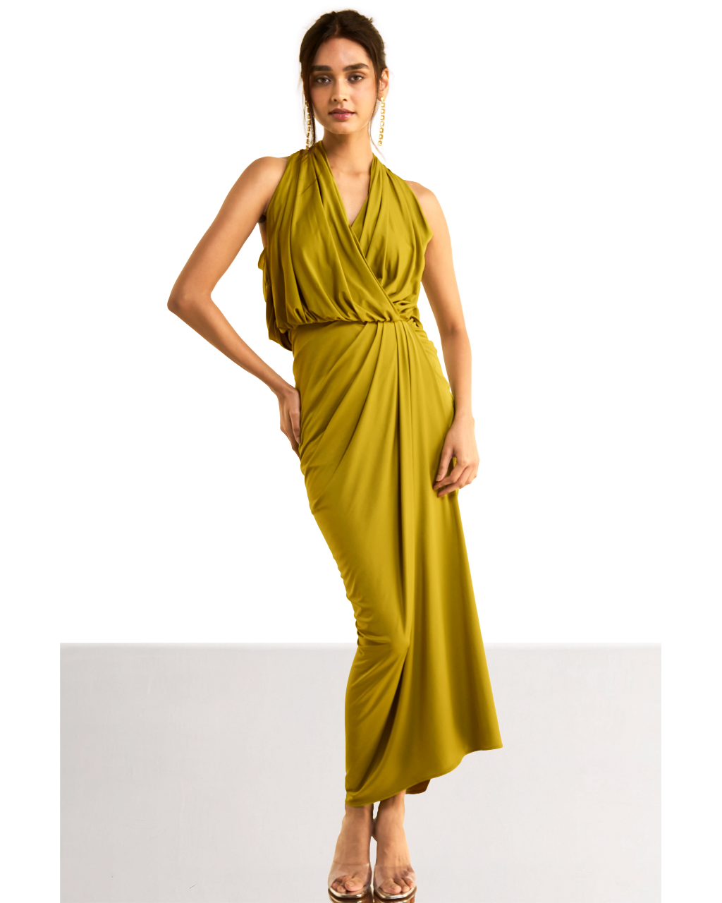Halter Neck Front Overlap Knit Dress