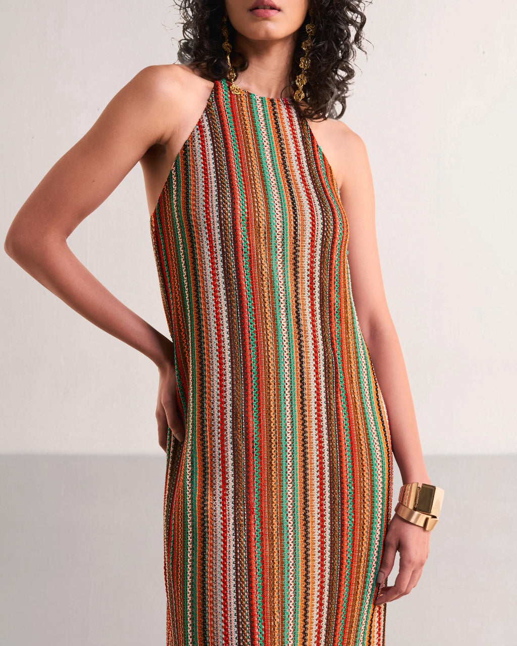 Halter Neck Fringe Knit Dress