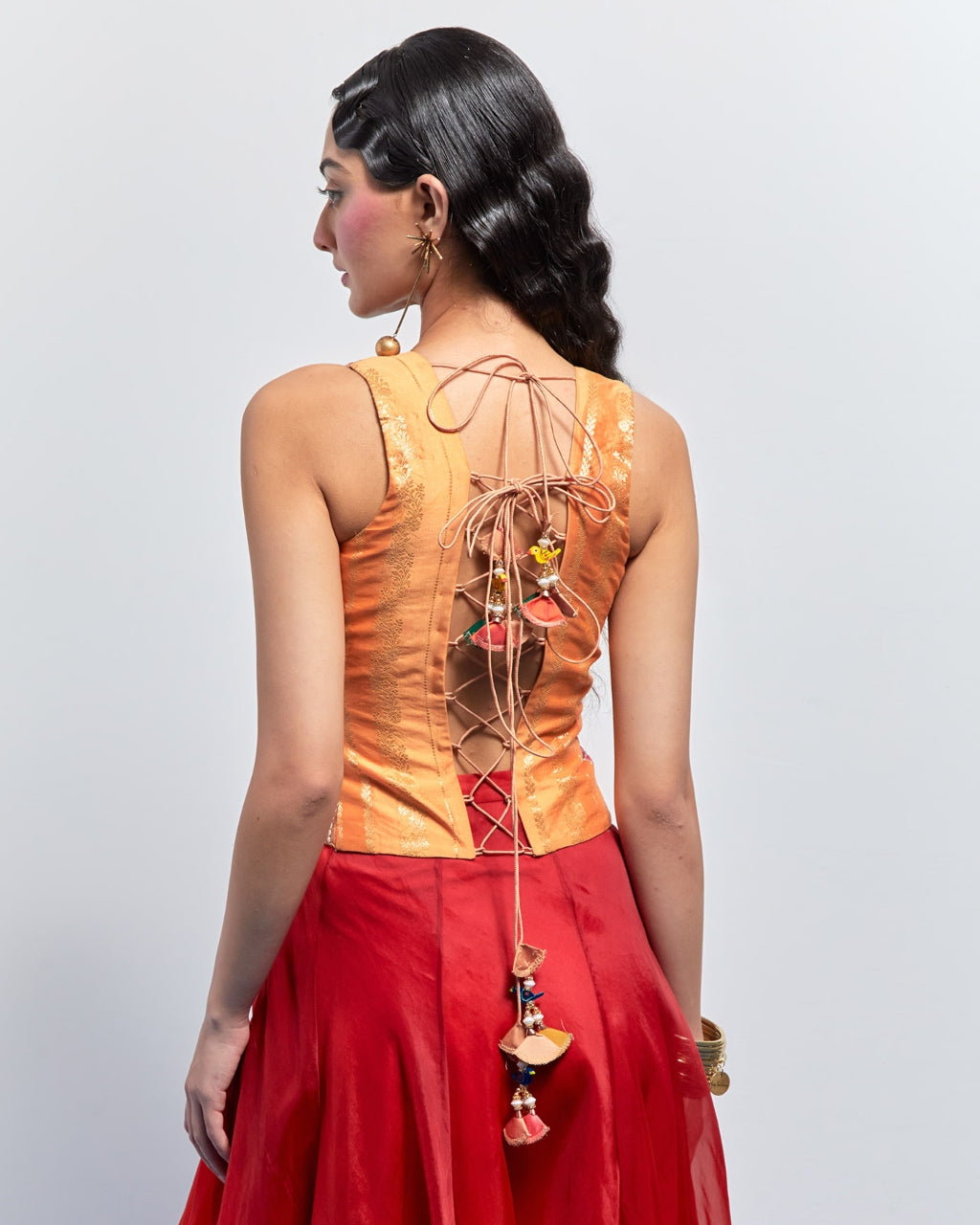 Burnt Orange Embroidered Corset Skirt Set