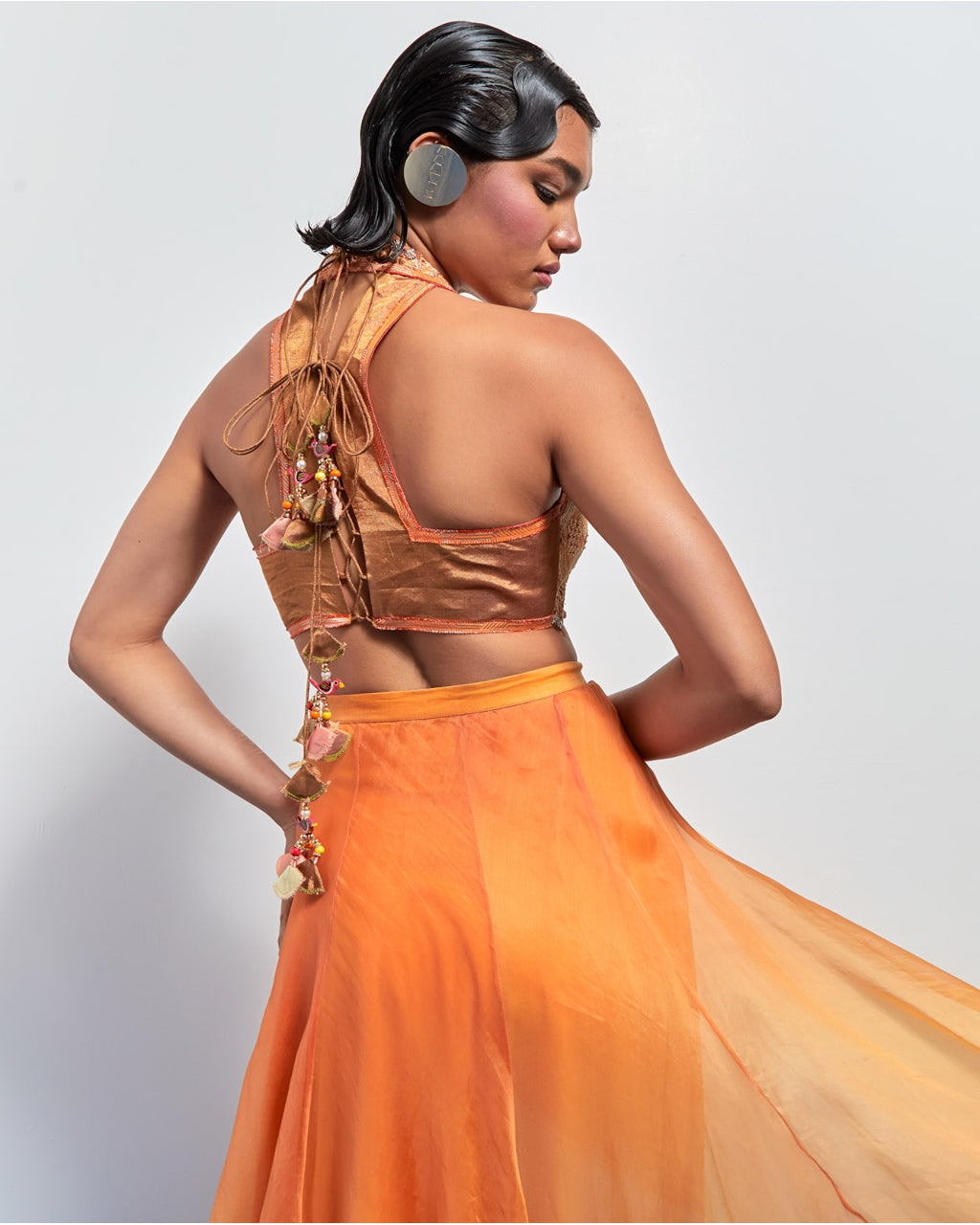 Yellow Orange Ombre Embroidered Skirt Set