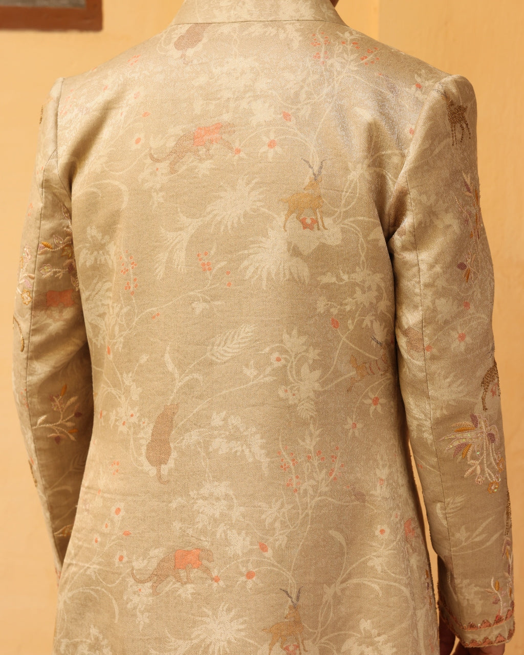 Ivory Silk Embroidered Sherwani Set.
