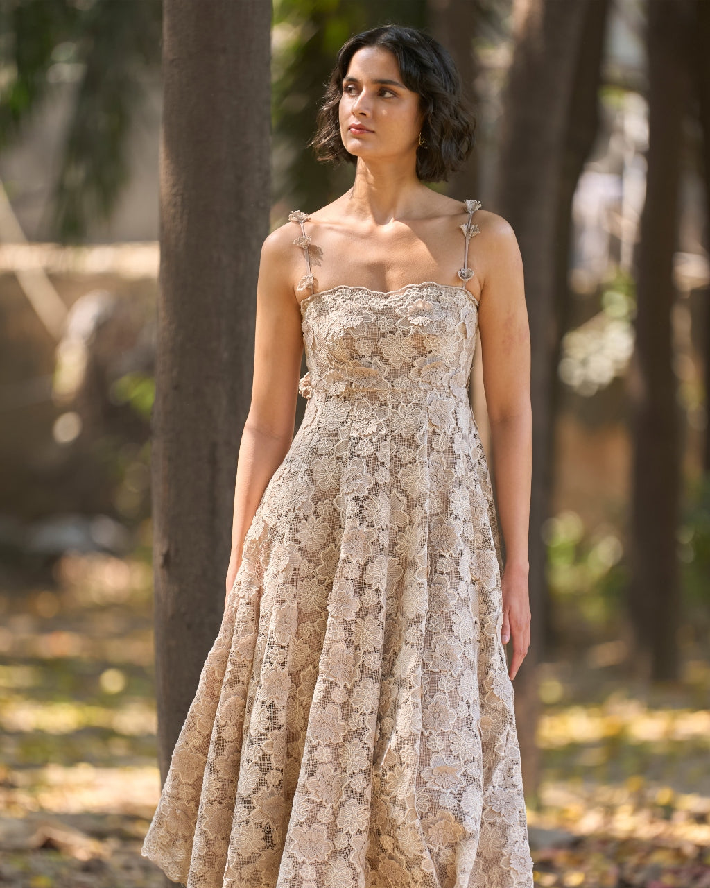 Floral Applique Lace Midi