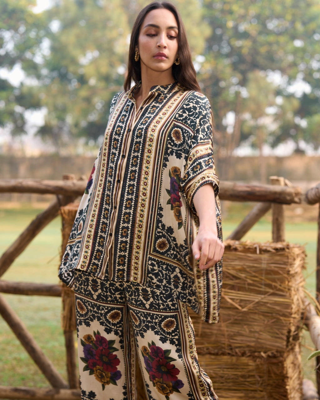 Baroque Printed Boxy Shirt & Straight-Cut Pant Set