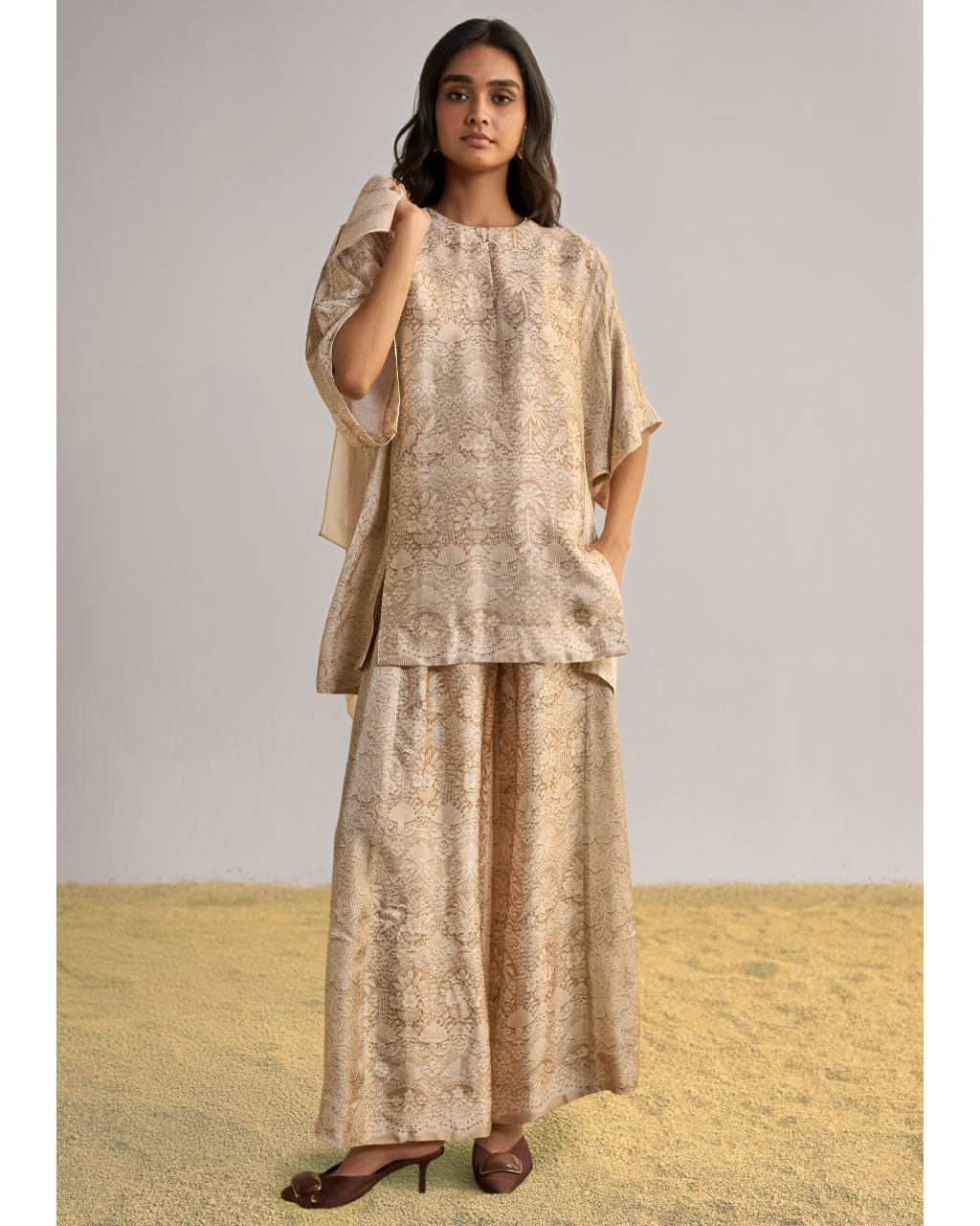 Lace Printed Wide-Legged Pant Set