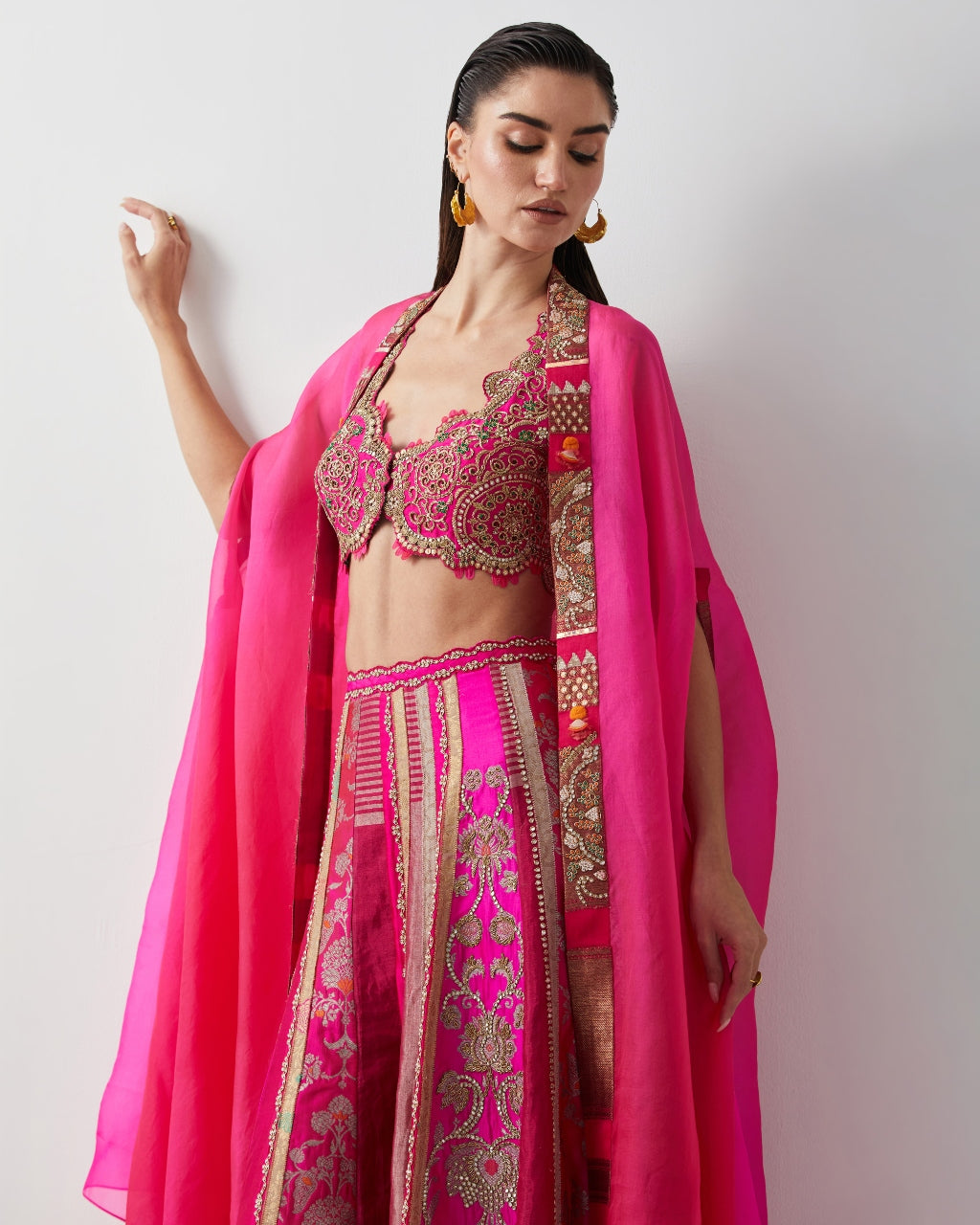Diva Pink Hand Embroidered Cape Set