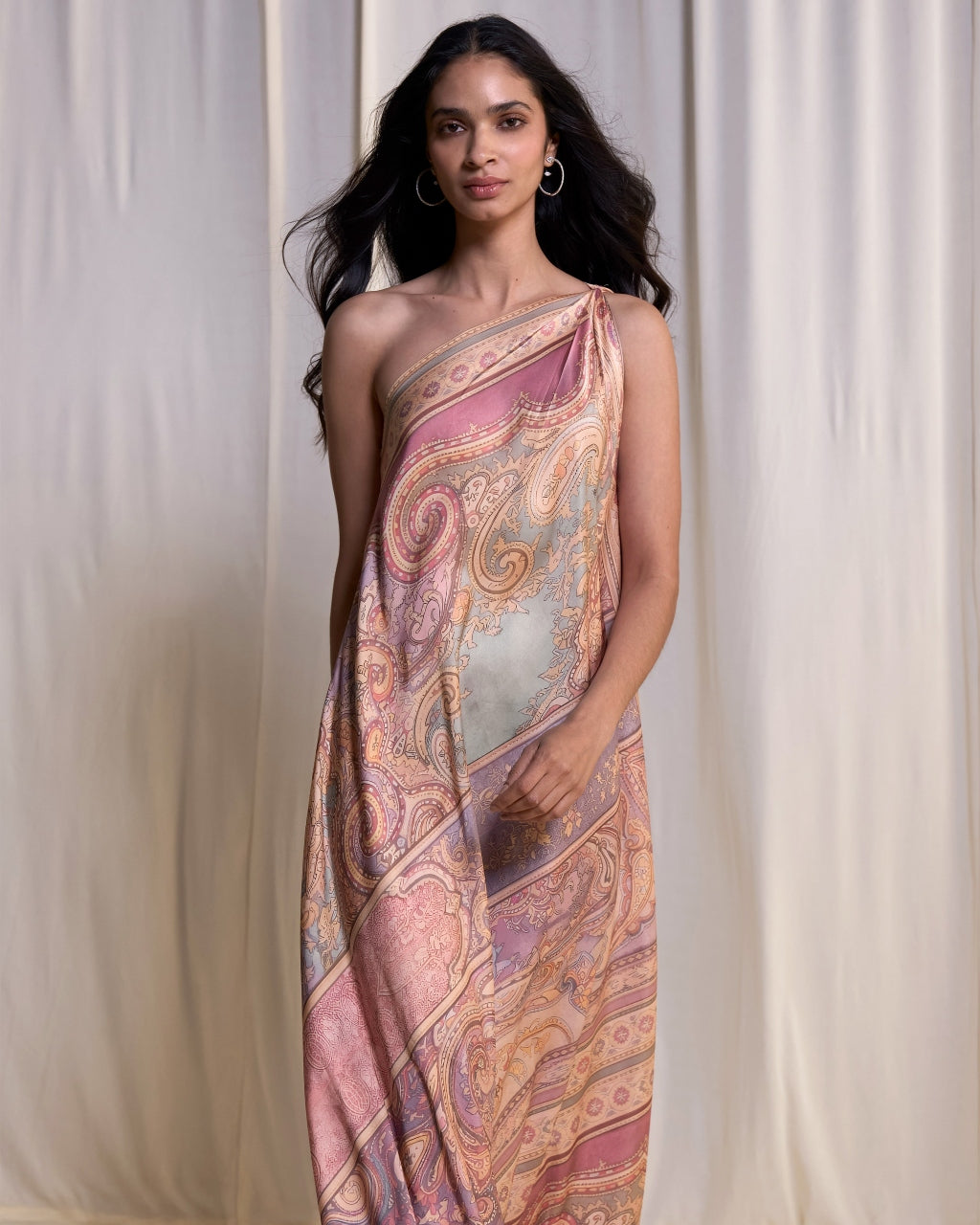 One-Shoulder Scarf Print Maxi