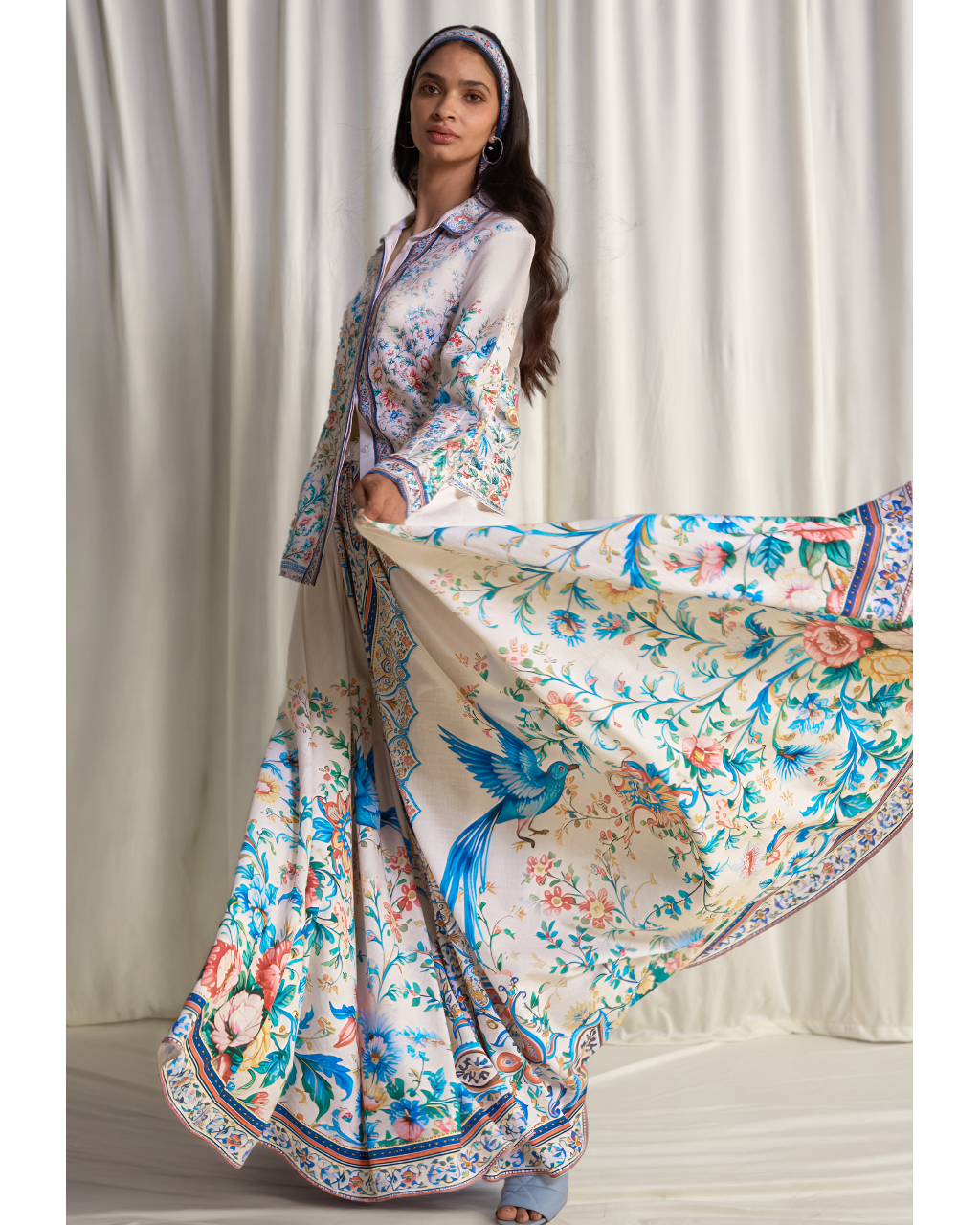 Linen Botanical Print Shirt & Maxi Skirt Set