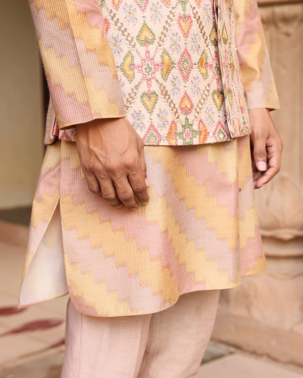 Pastel Embroidered Kurta Set With Jacket