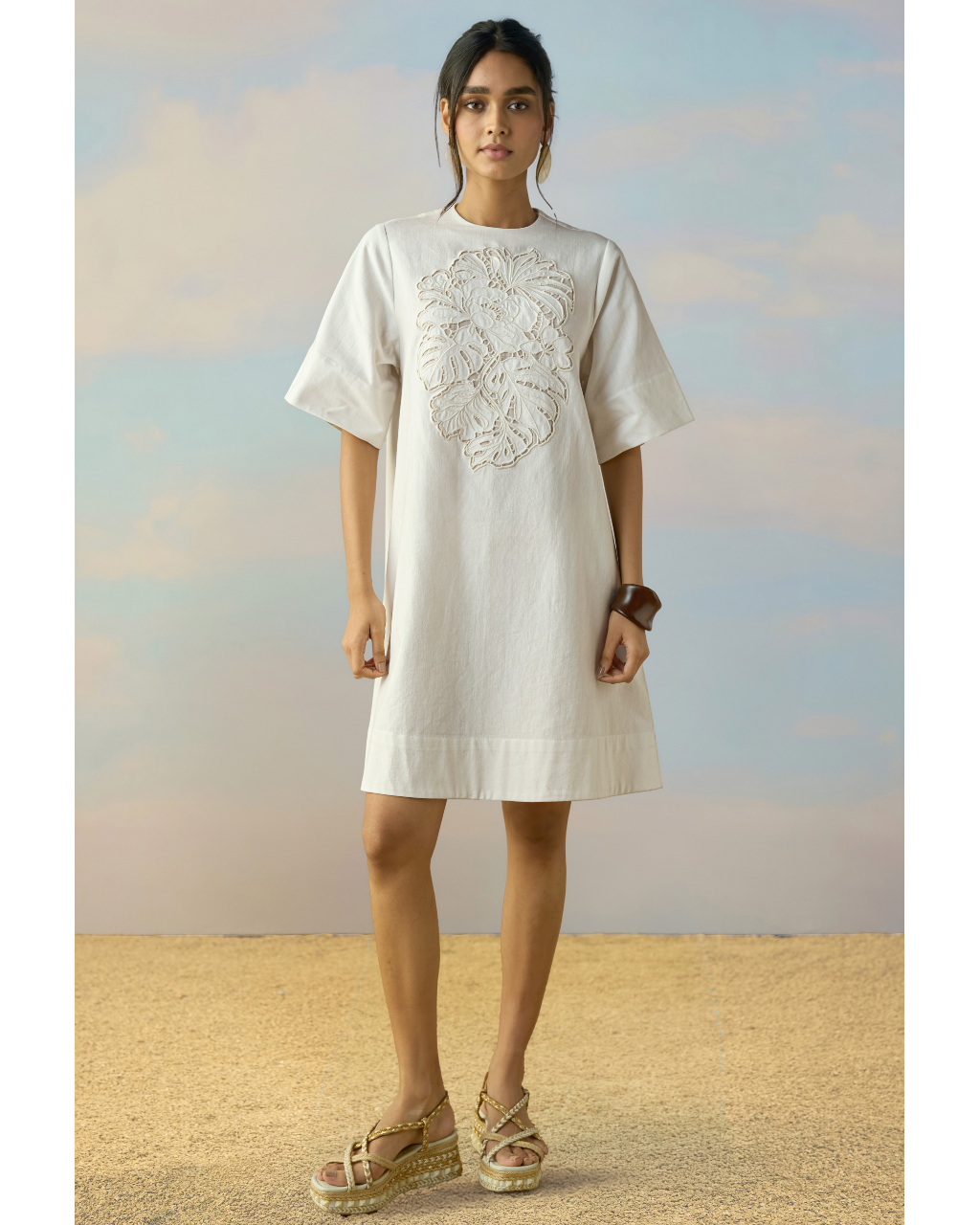 Cutwork Embroidered Denim Dress