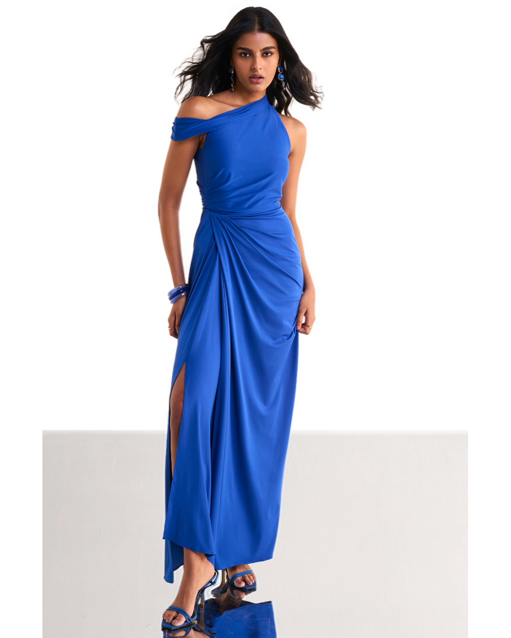 One Shoulder Draped Knit Dress