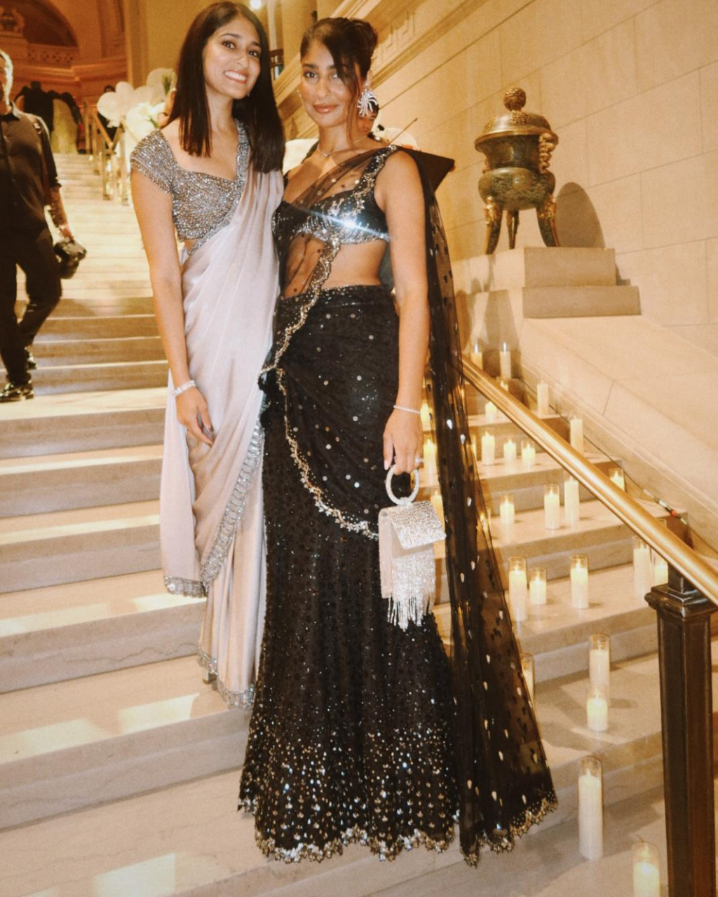 Black and Silver Shimmer Drape Sari