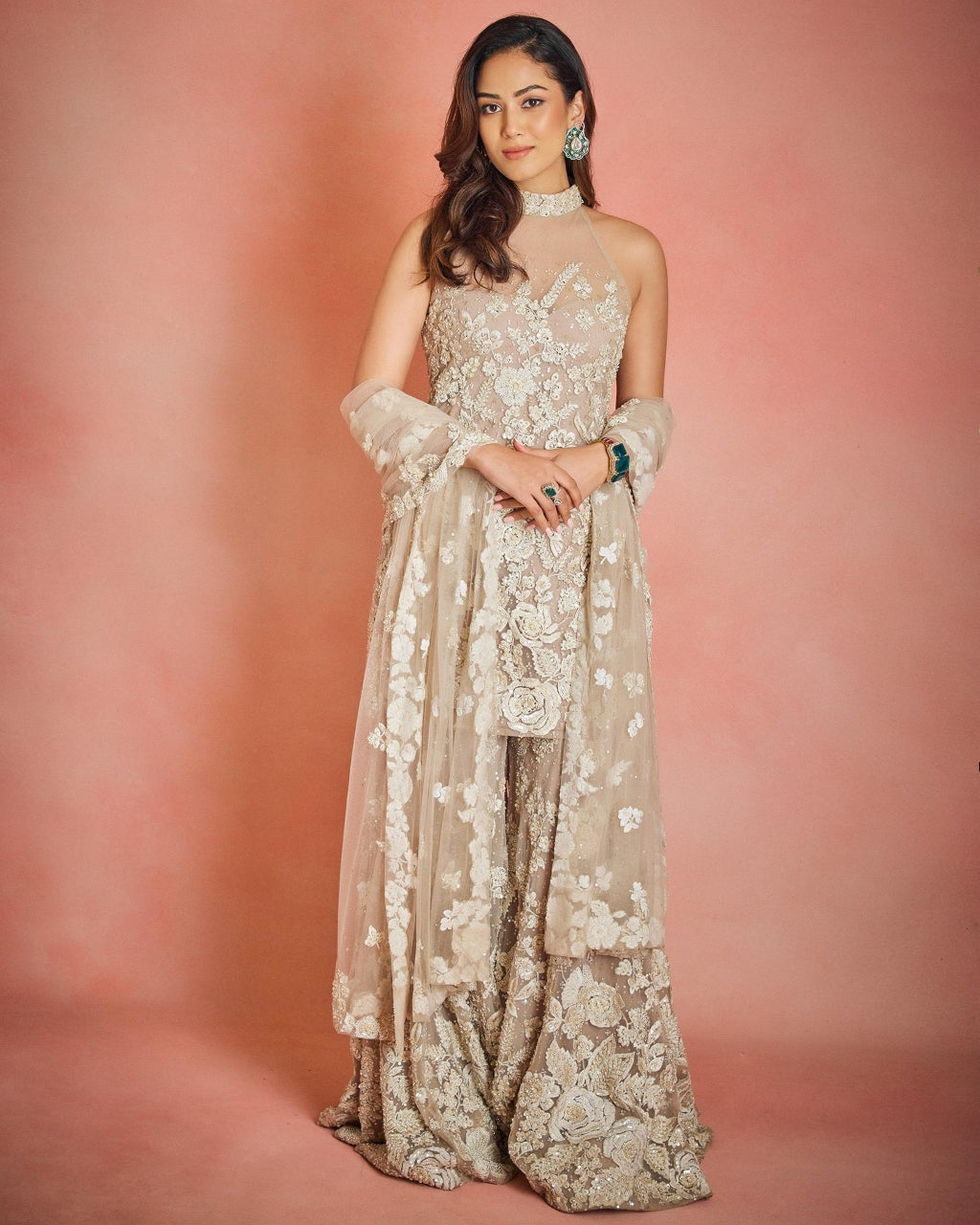 Nude Three-Dimensional Sharara Set