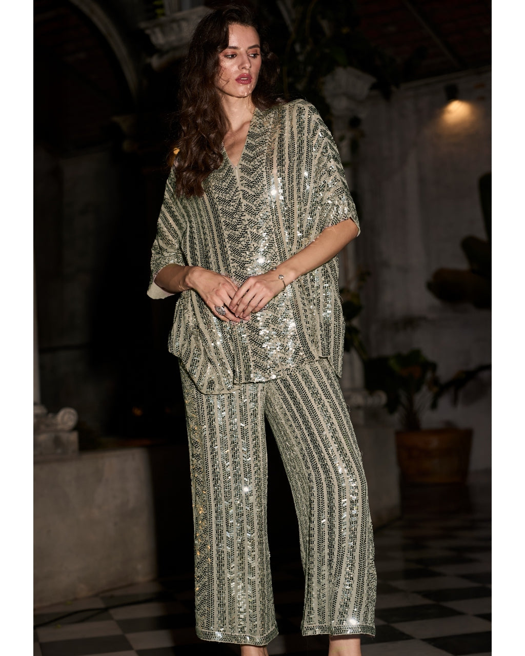 Sequin Embroidered Boxy Top & Pant Set