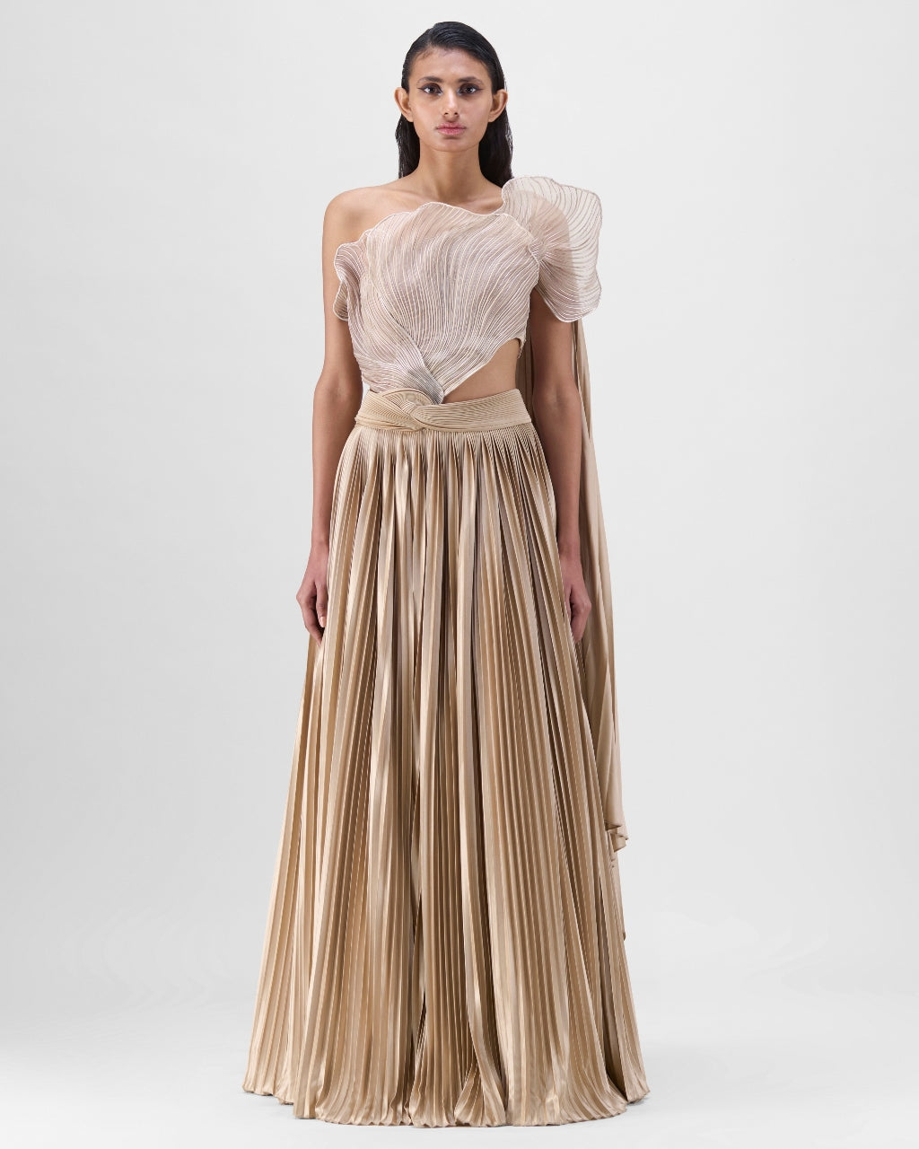 Sand Corded Coral Drape Skirt Set