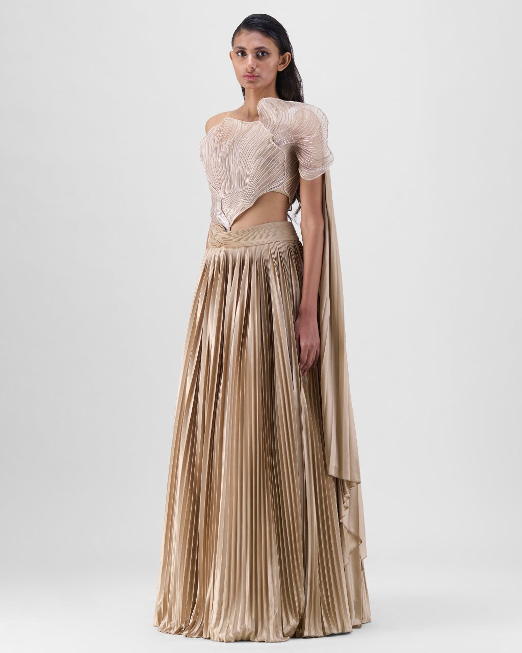 Sand Corded Coral Drape Skirt Set