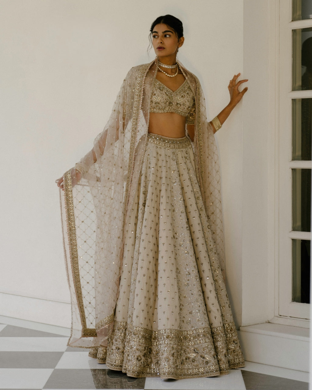 Booti & Jaal Panel Tissue Lehenga