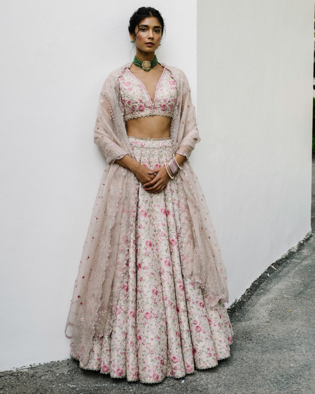 Pink Floral Jaal Lehenga