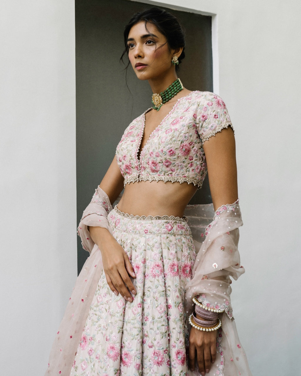 Pink Floral Jaal Lehenga