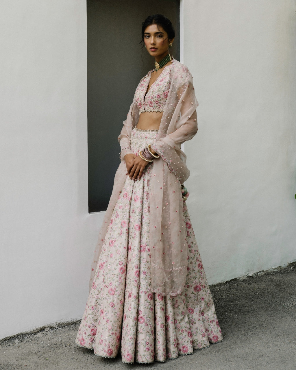 Pink Floral Jaal Lehenga