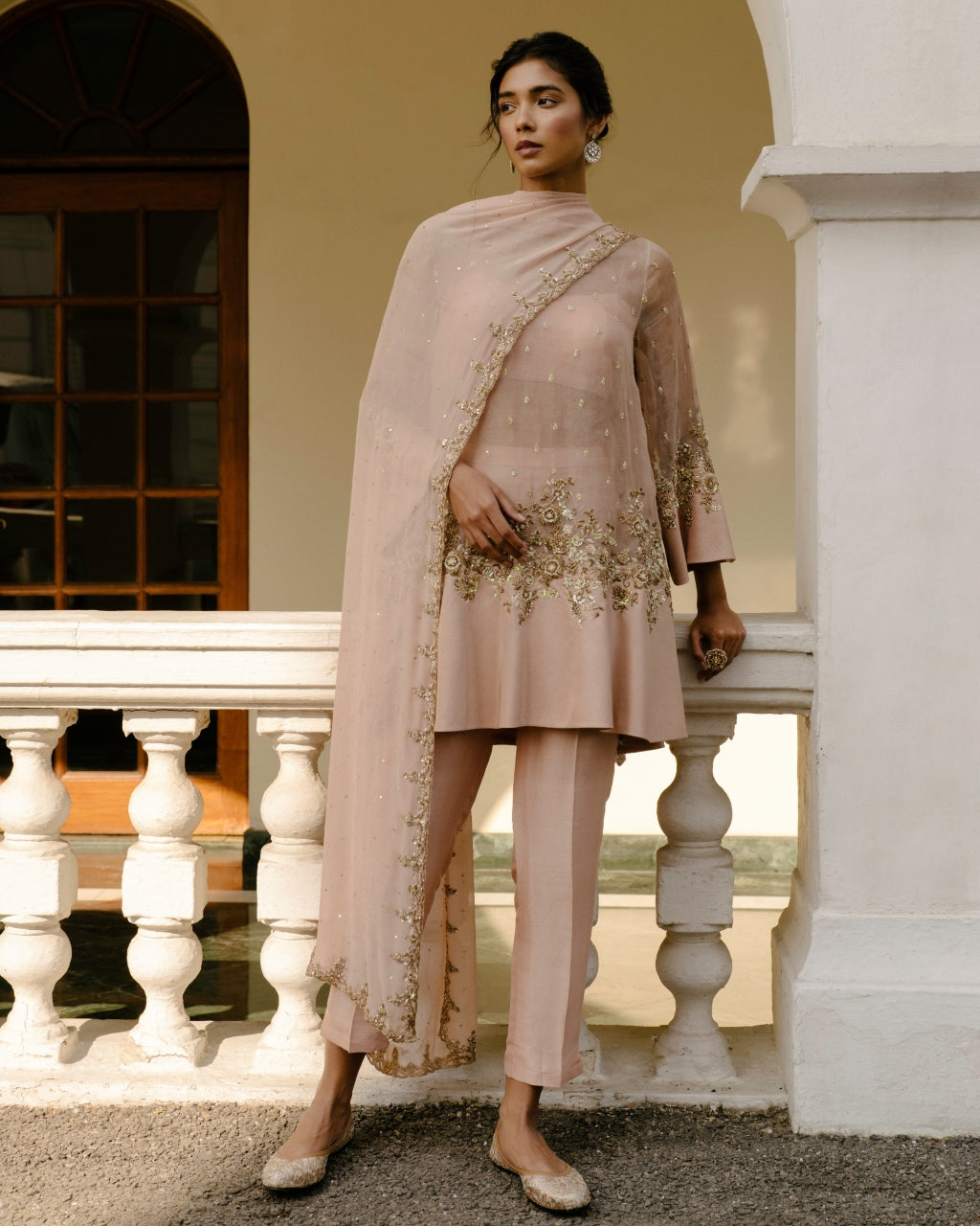 Light Peach Organza Kurta Set