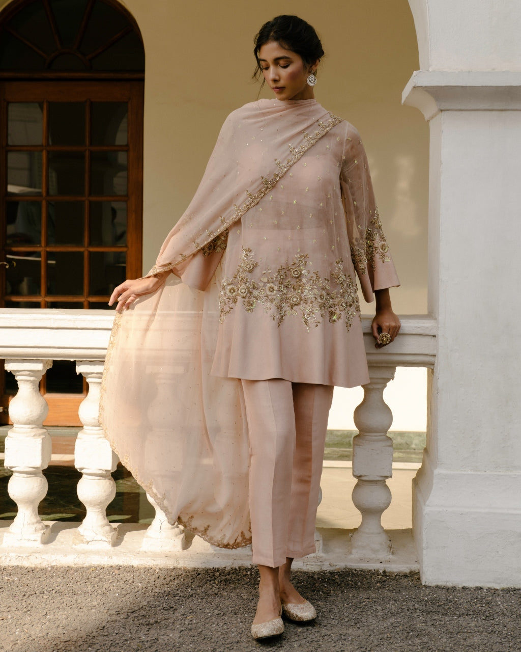 Light Peach Organza Kurta Set