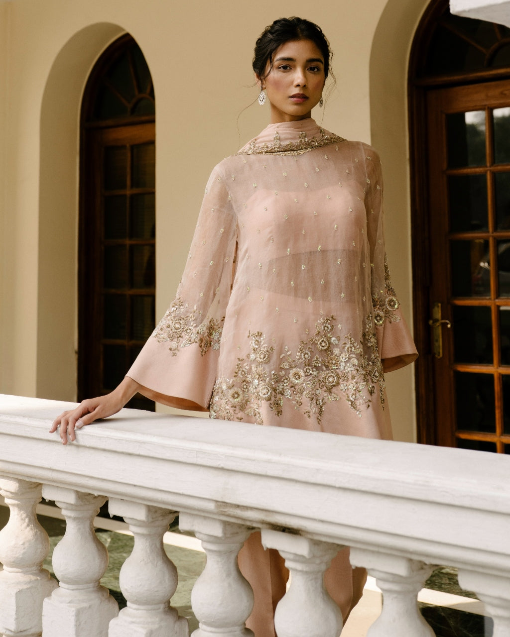 Light Peach Organza Kurta Set