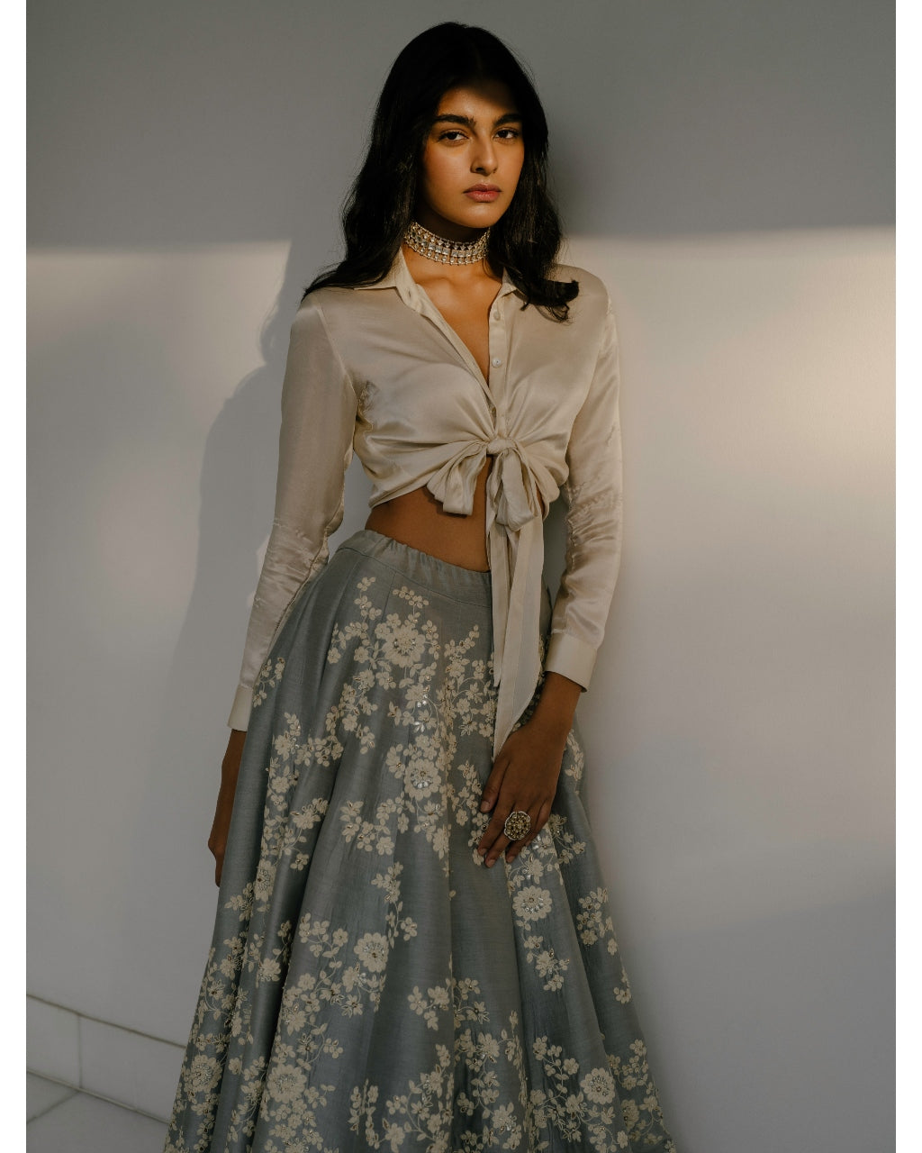 Dori Work Lehenga With Satin Shirt