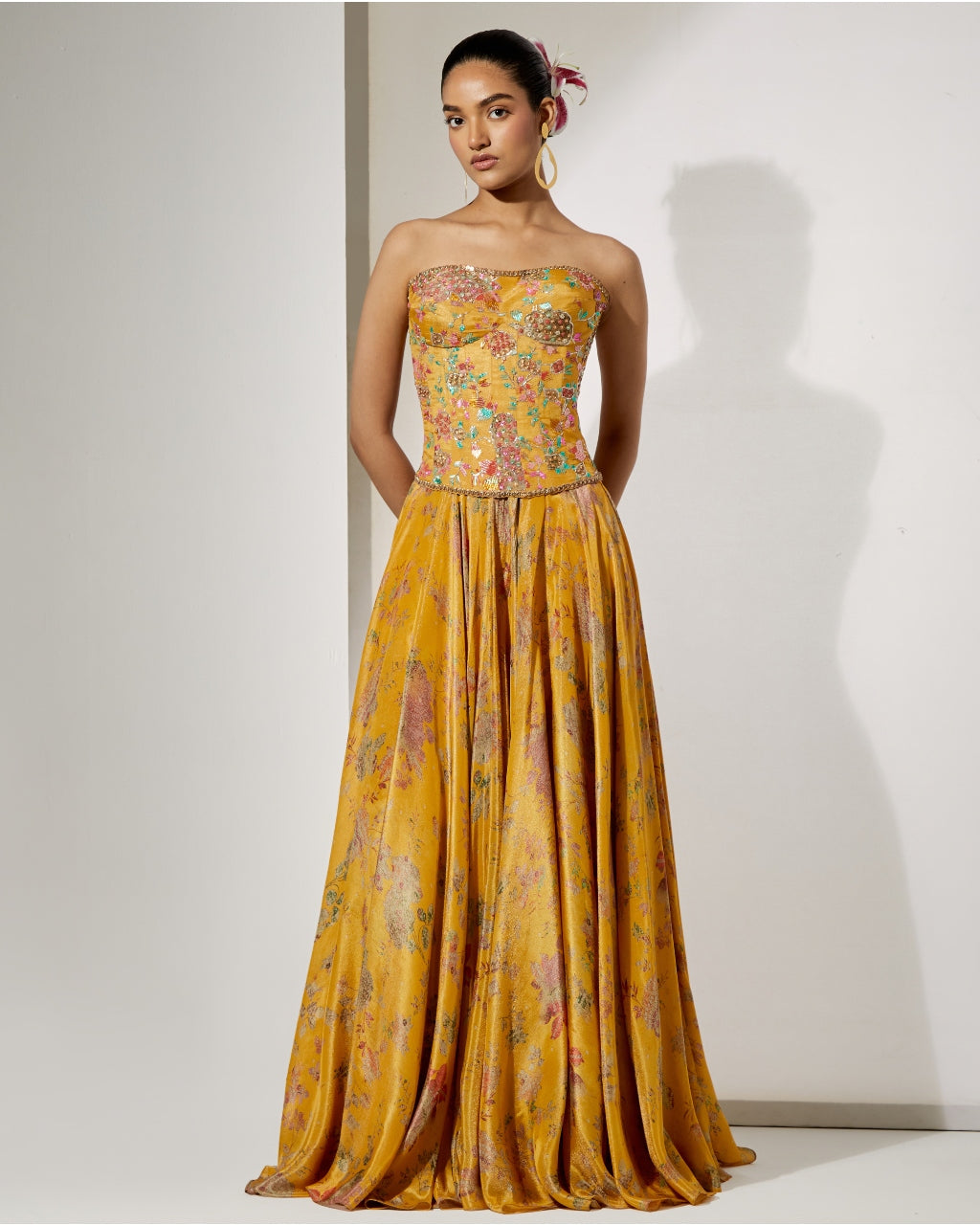 Sunlit Bloom Silk Corset Skirt Set