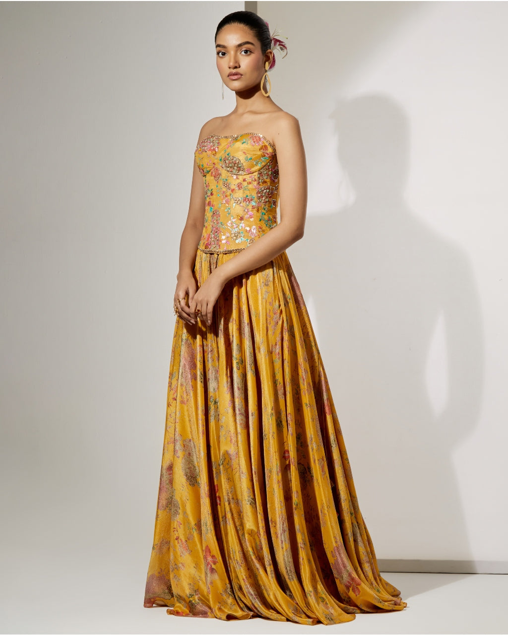 Sunlit Bloom Silk Corset Skirt Set