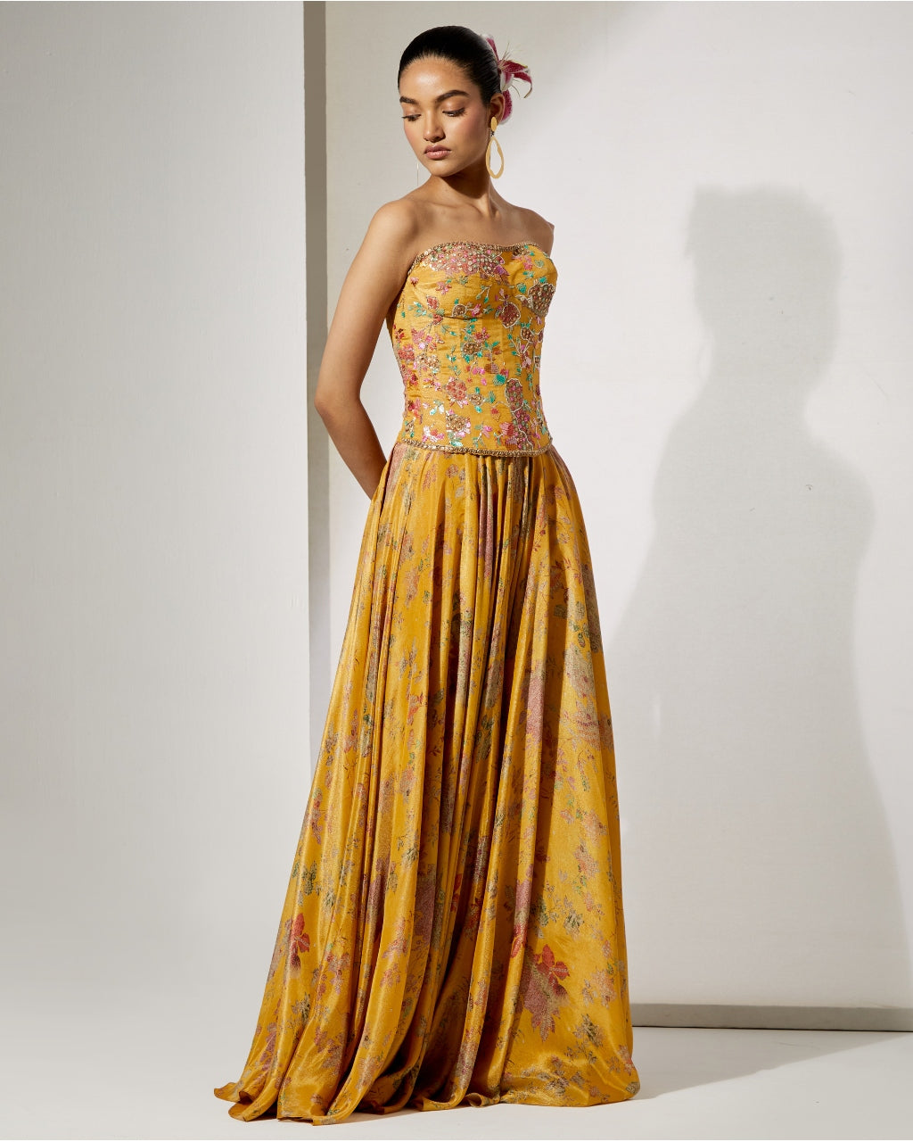 Sunlit Bloom Silk Corset Skirt Set
