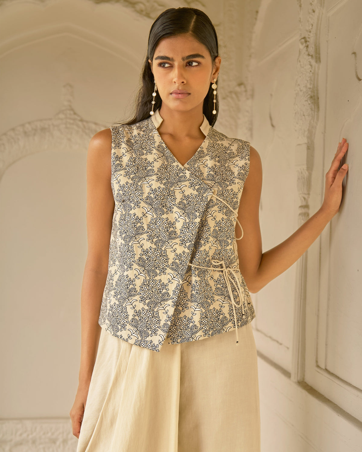 Linen Embroidered Waistcoat Set