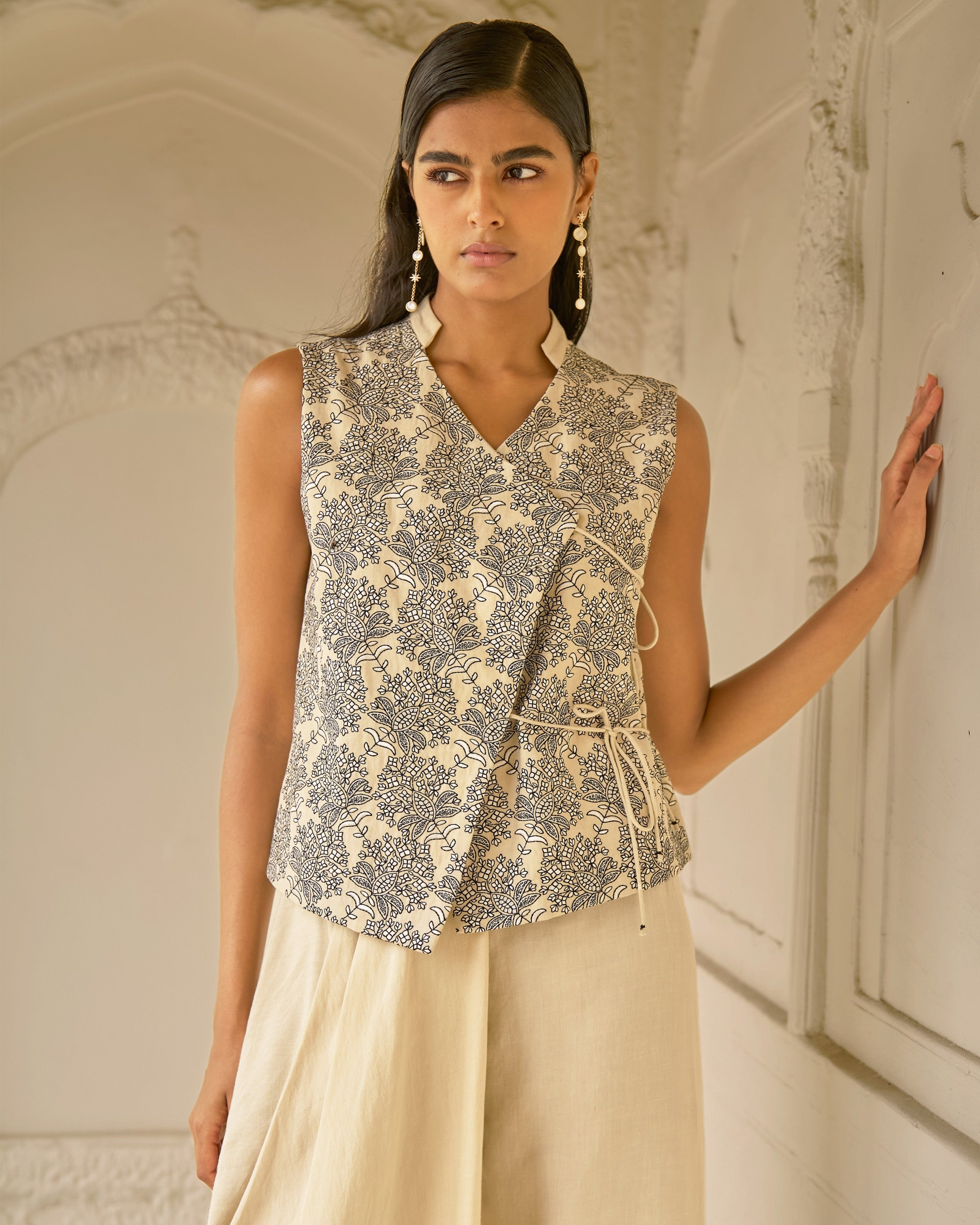 Linen Embroidered Waistcoat Set