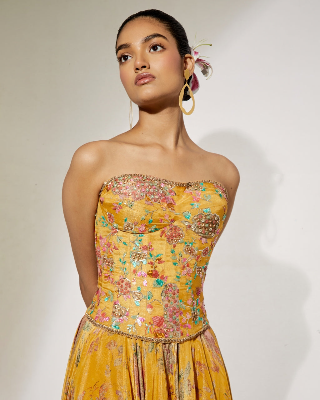 Sunlit Bloom Silk Corset Skirt Set