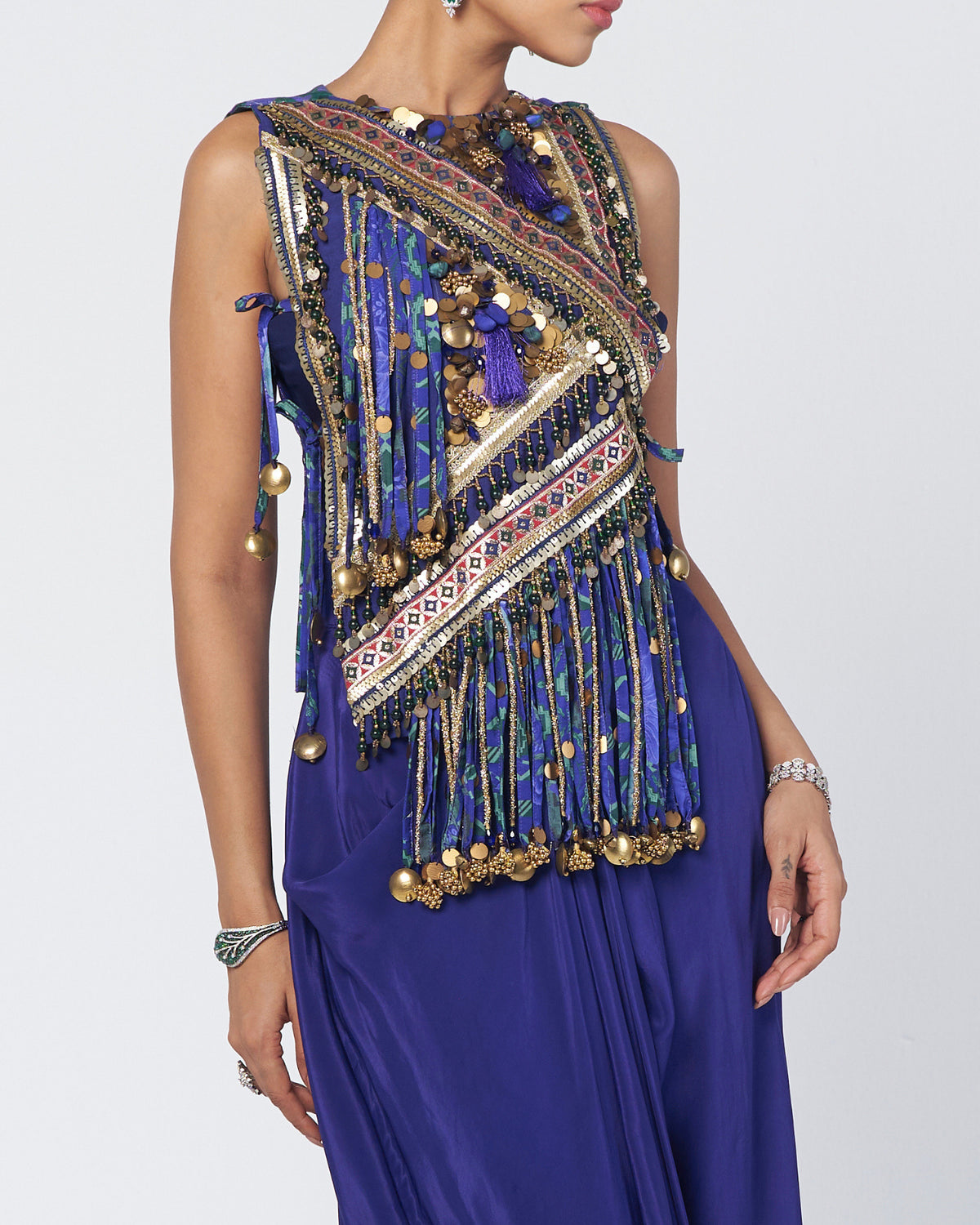 Rimjhim Gilet Drape Skirt Set