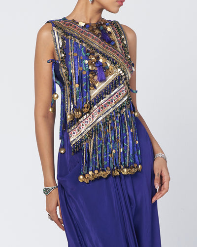 Rimjhim Gilet Drape Skirt Set
