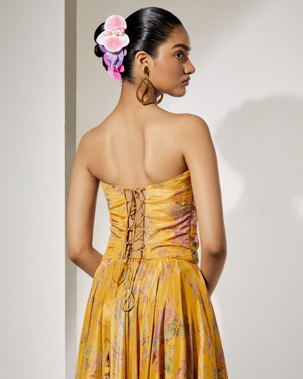 Sunlit Bloom Silk Corset Skirt Set