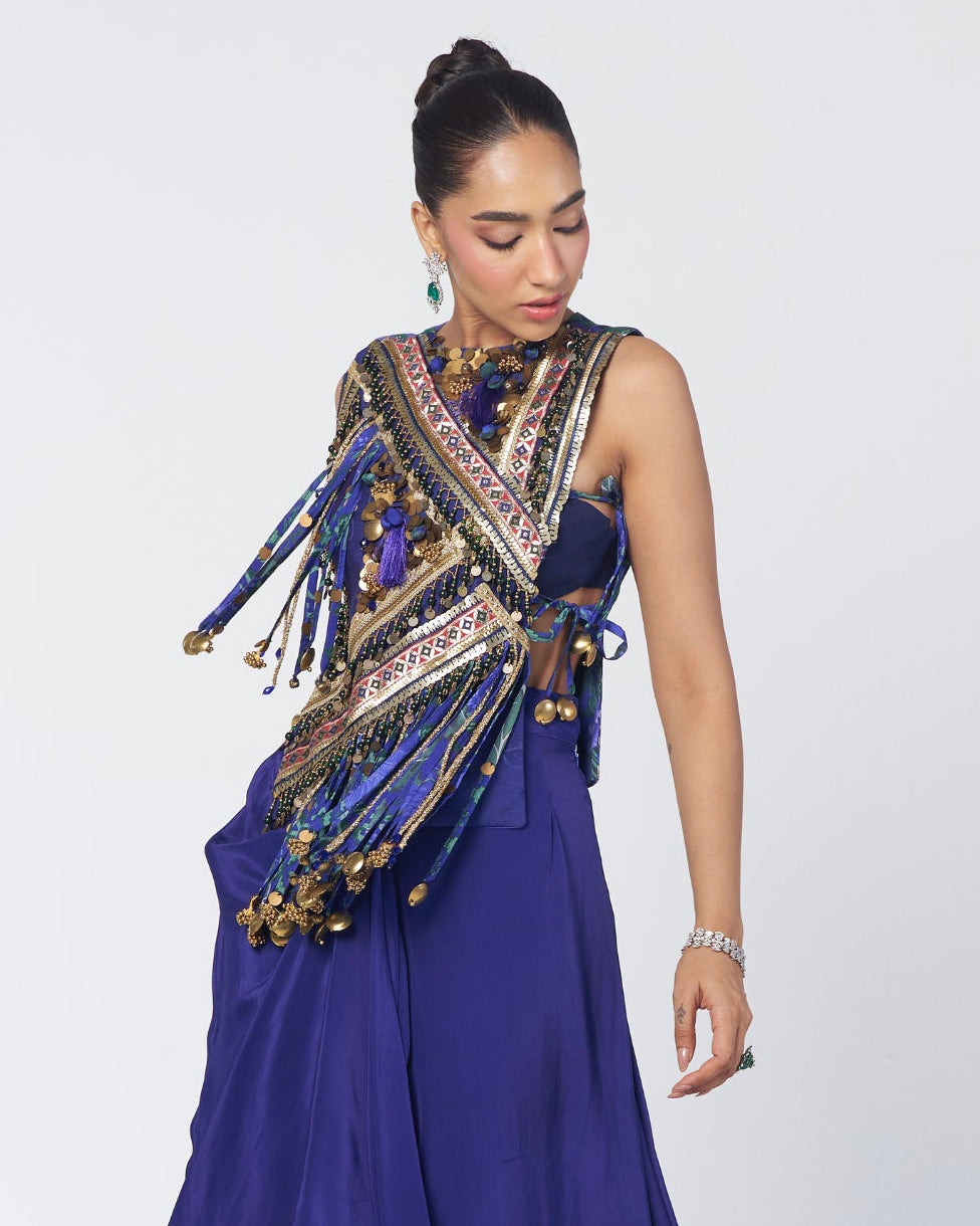 Rimjhim Gilet Drape Skirt Set