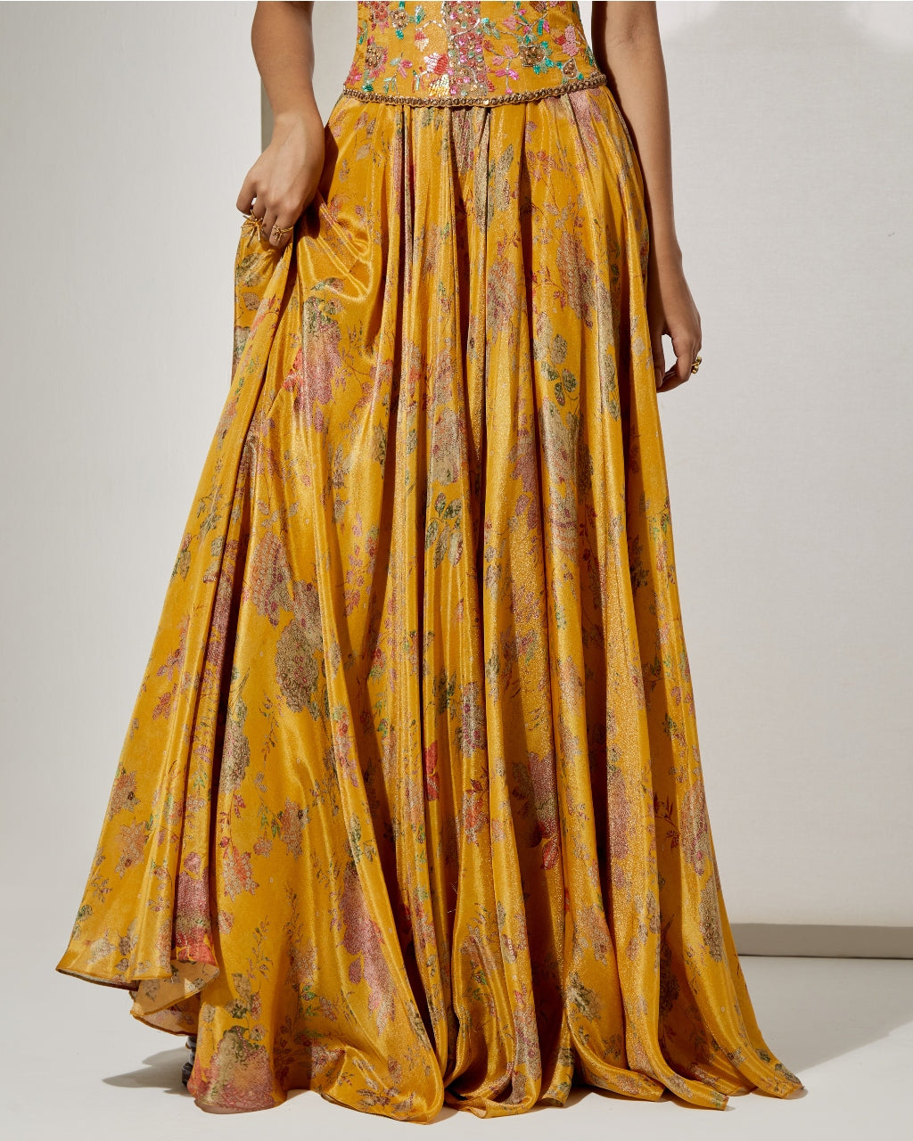 Sunlit Bloom Silk Corset Skirt Set